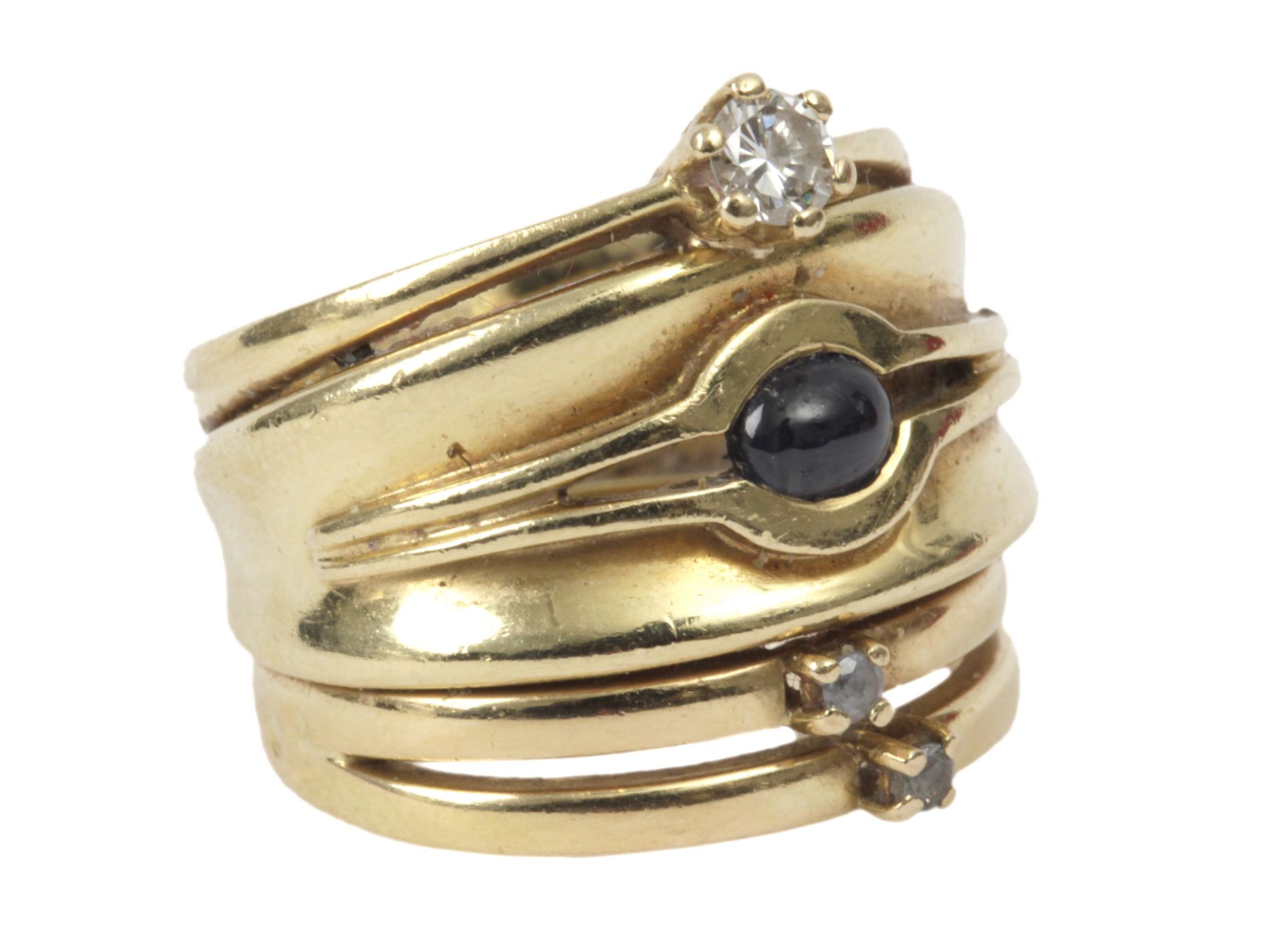 Cabochon cut sapphire and brilliant cut diamonds ring with an 18 k. yellow gold setting - Image 2 of 2