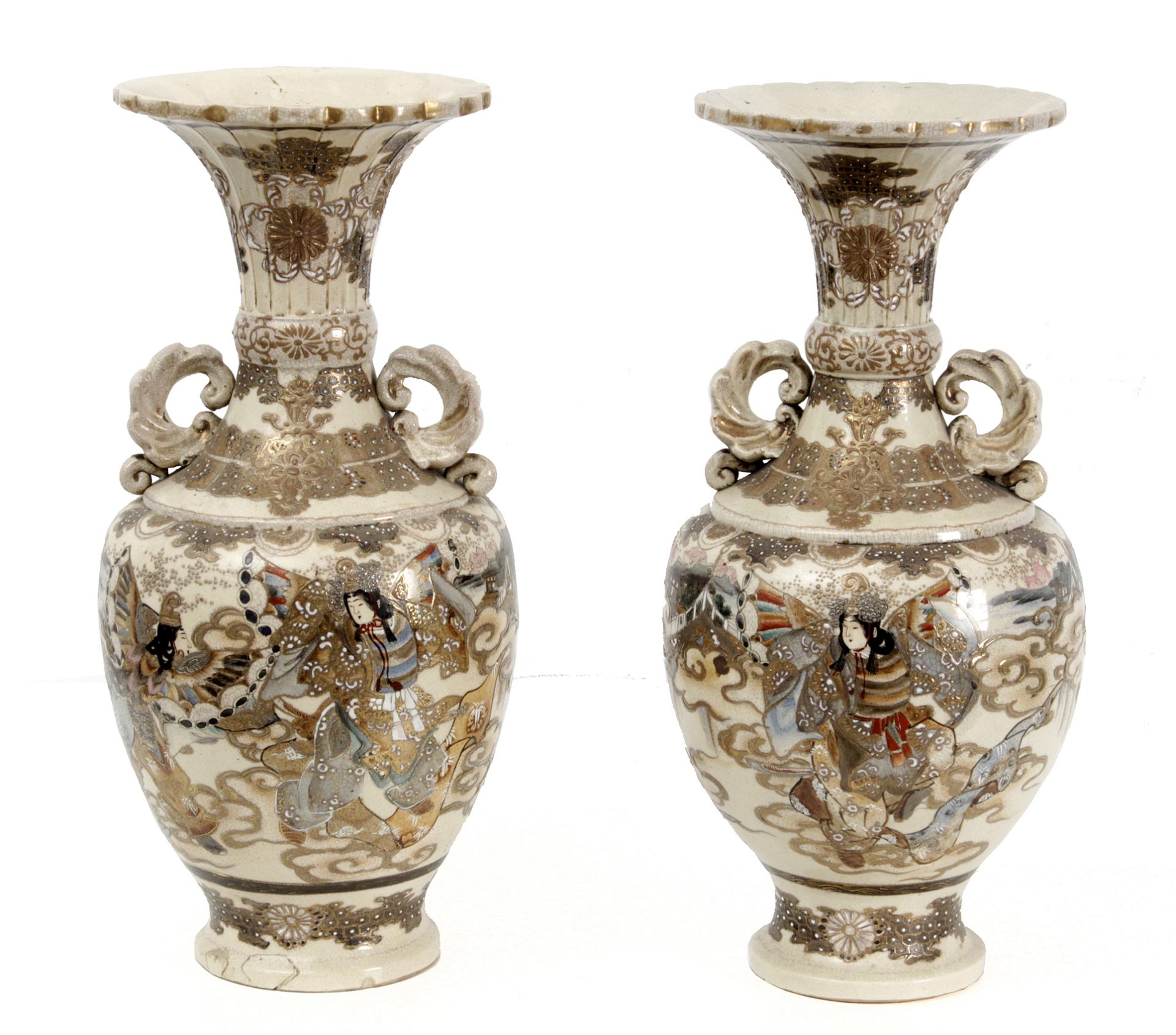 A pair of 20th century Japanese Satsuma porcelain vases