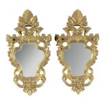 Pair of 19th century Spanish Elizabethan period mirror cornucopias in carved and gilt wood