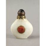 20th century Chinese carved hard stone and coral snuff bottle