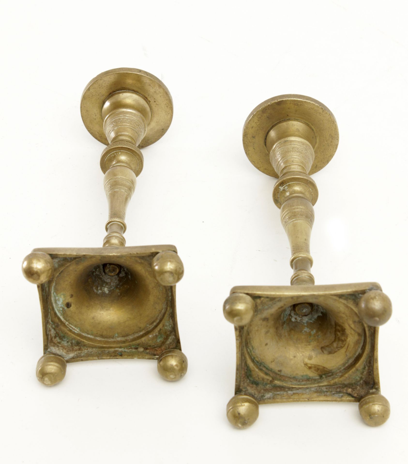 Pair of 18th century Catalan gilt bronze candlesticks - Image 3 of 3