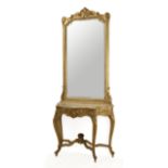 19th century Louis XV style carved and gilt wood console and mirror