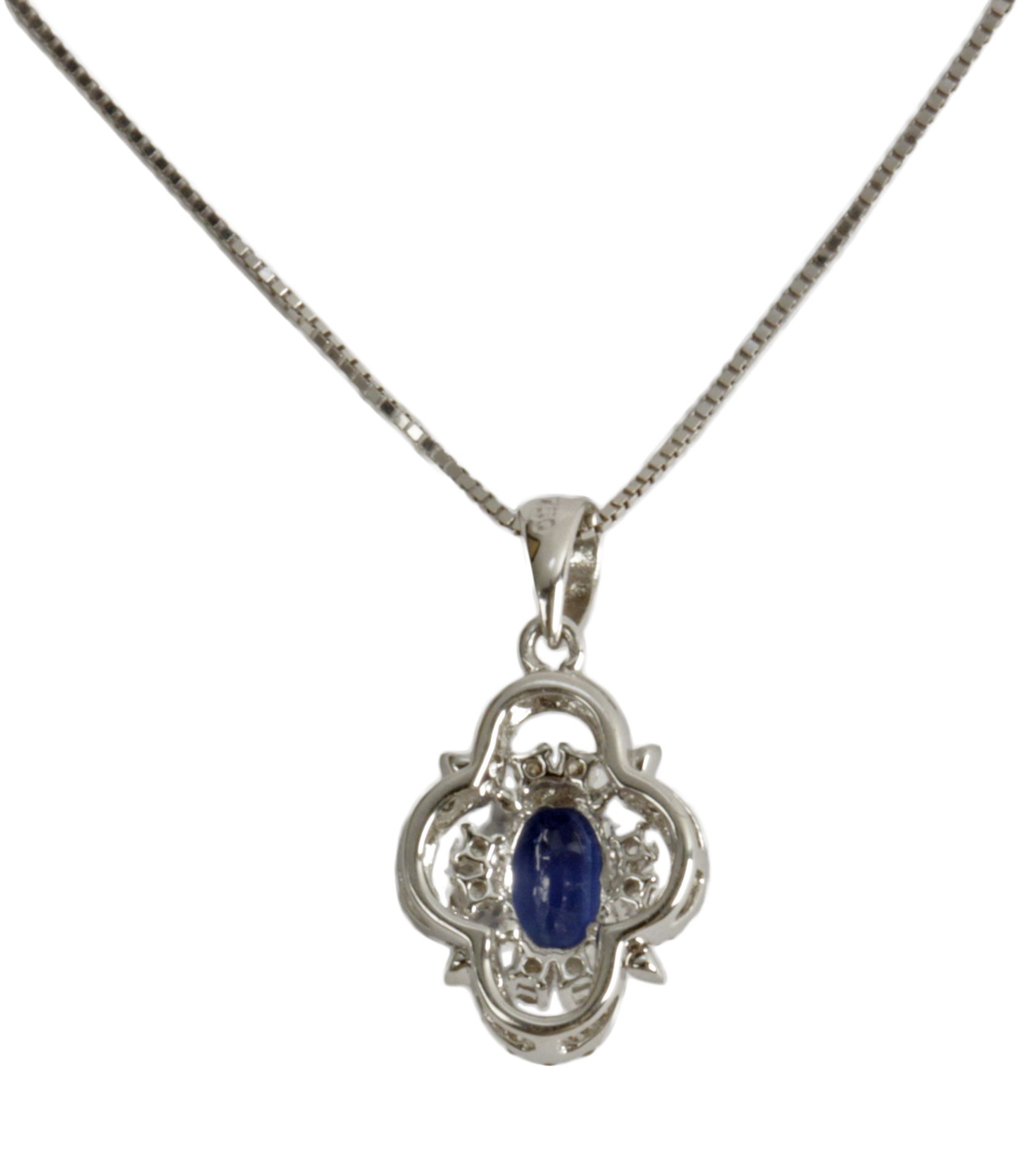 18k. white gold brilliant cut diamonds and oval cut kyanite cluster pendant - Bild 2 aus 2