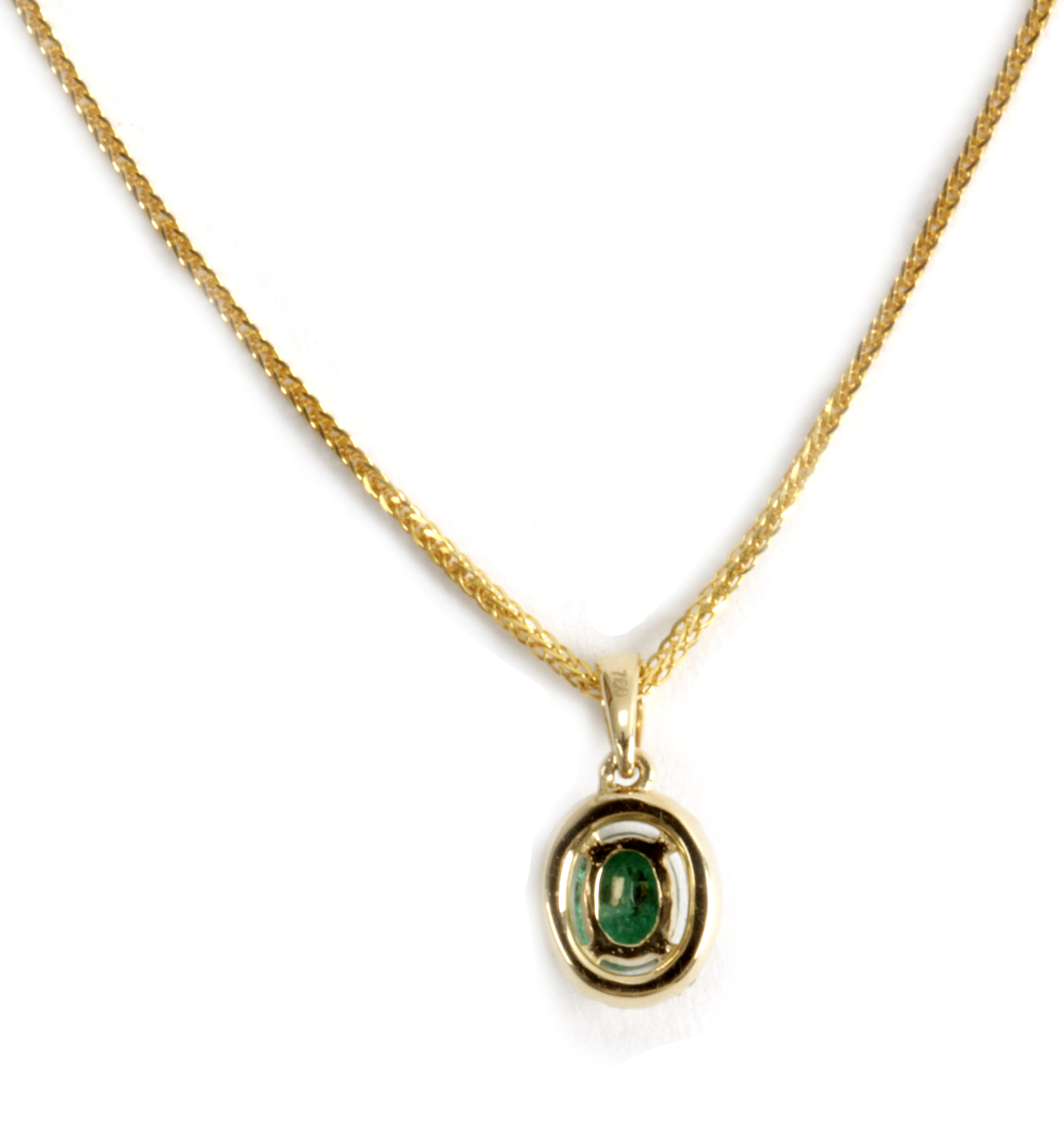 18k. yellow gold, brilliant cut diamonds and oval cut emerald pendant - Image 2 of 2