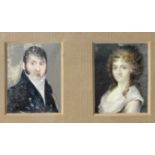 Pair of late 18th century French portrait miniatures of a lady and a gentleman