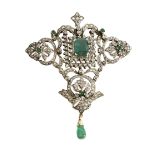 19th century silver, emerald and diamonds pendant