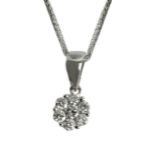 18k. white gold and brilliant cut diamonds cluster pendant