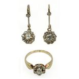 Late 19th century set of ring and earrings in 18k. yellow gold with old european cut diamonds