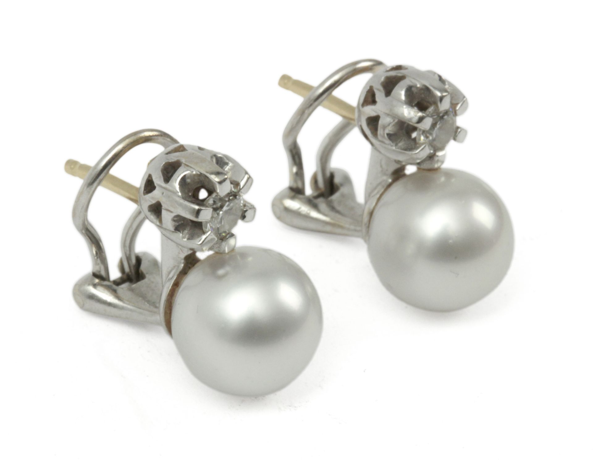Toi et moi' earrings in 18k. white gold, brilliant cut diamonds and Australian pearls - Image 2 of 2