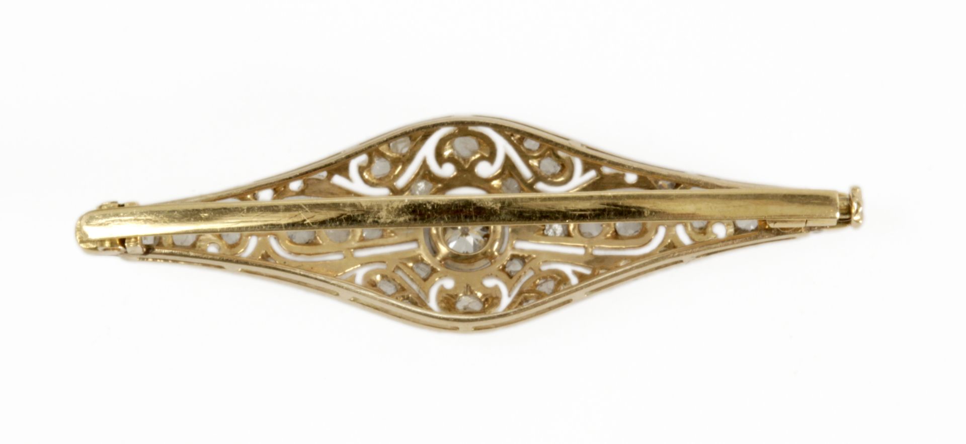 Art-Déco brooch circa 1920 in 18k. yellow gold, platinum, rose cut and European old cut diamonds - Bild 2 aus 3