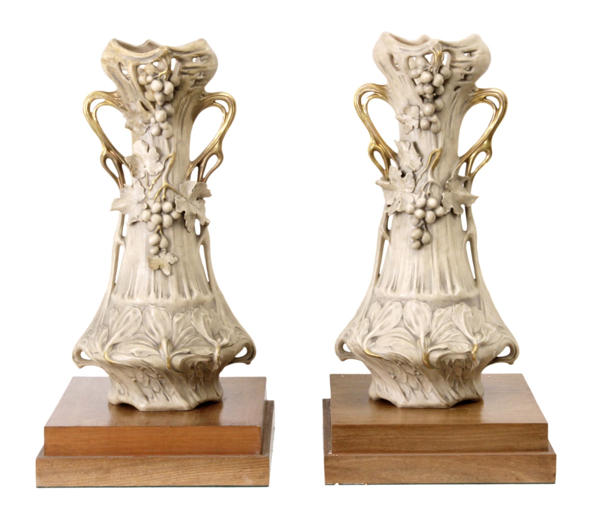 Pair of late 19th century-early 20th century Austrian vases in Royal Dux porcelain