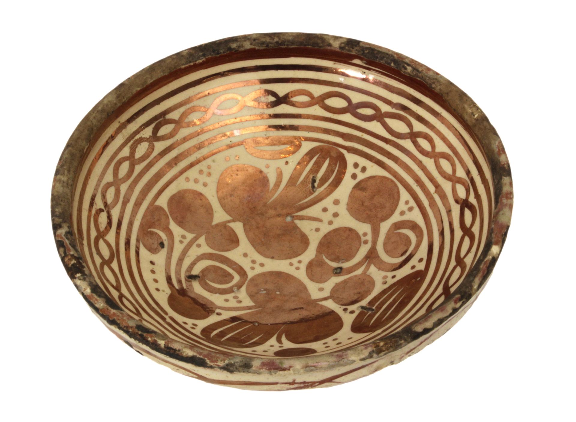 17th century earthenware bowl in Manises tin-glazed pottery