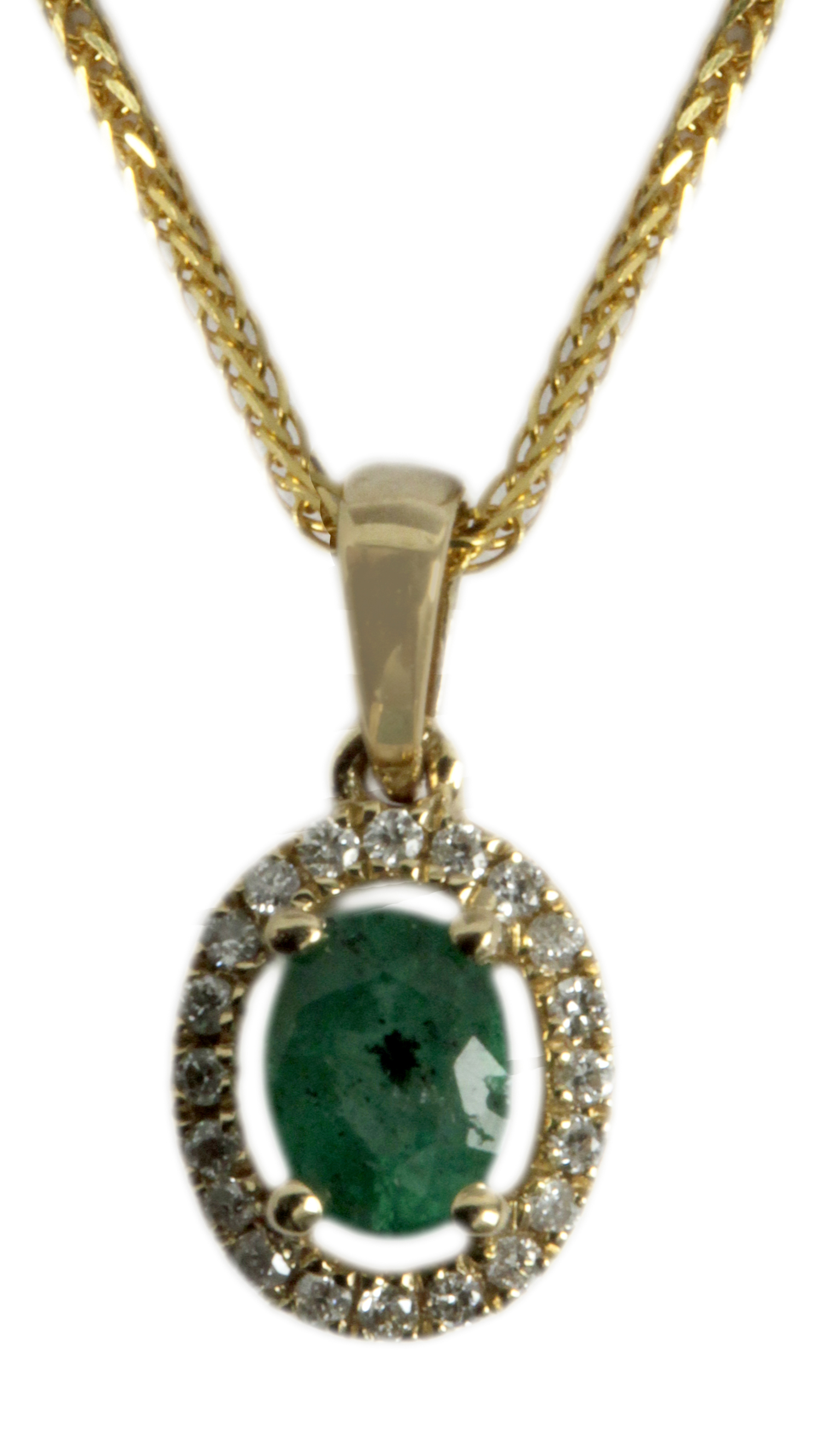 18k. yellow gold, brilliant cut diamonds and oval cut emerald pendant