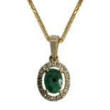 18k. yellow gold, brilliant cut diamonds and oval cut emerald pendant