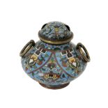 A 20th century Chinese bronze and cloisonné enamel censer