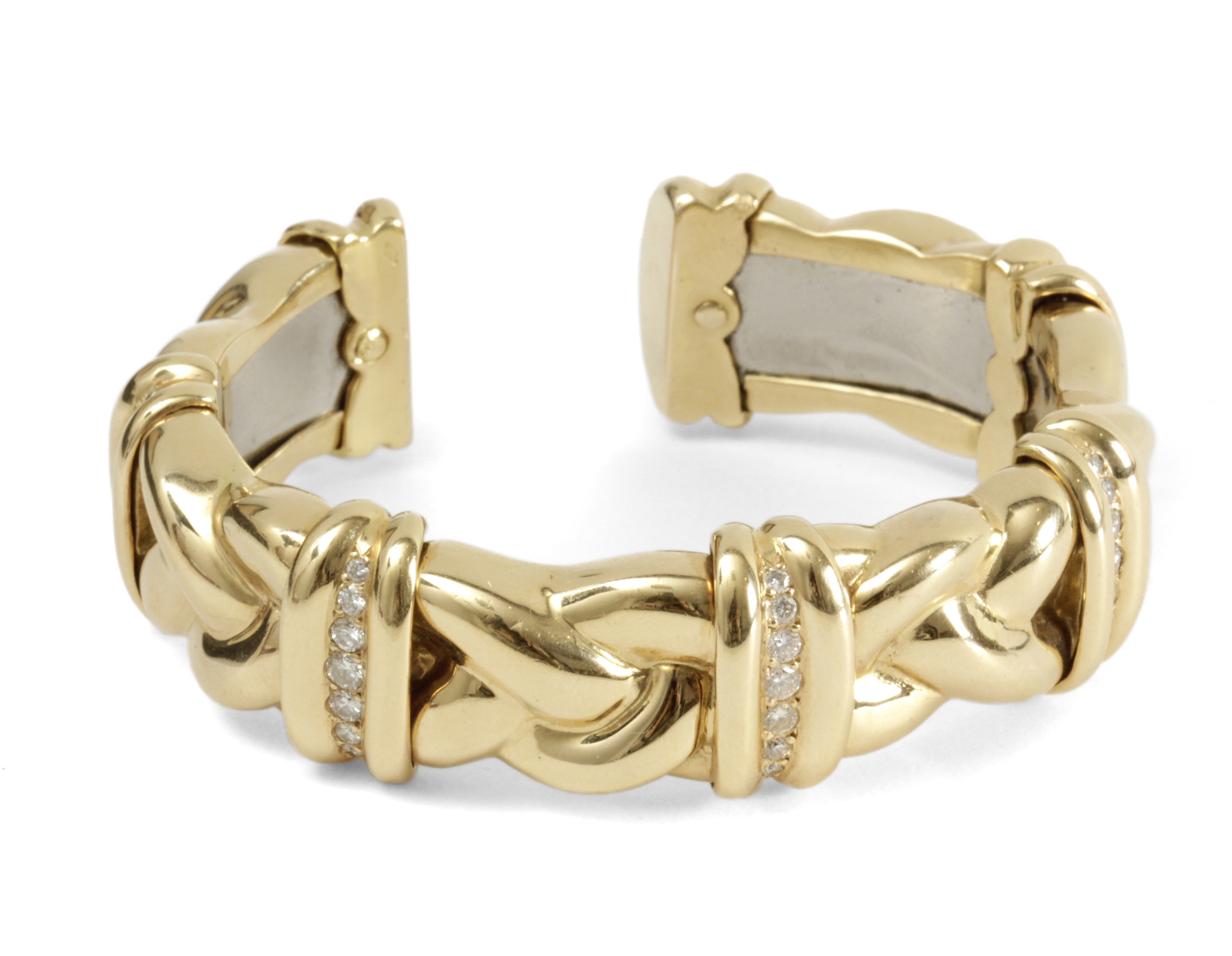 18k. yellow gold and brilliant cut diamonds cuff bracelet