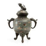 20th century Chinese Republic period bronze and cloisonné enamel censer