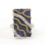 18k. gold, lapis lazuli and 8/8 cut diamonds ring circa 1970