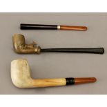 Two early 20th century French pipes and a Spanish cigarette holder