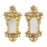 Pair of 19th century Sapnish Elizabethan period mirror brackets in carved and gilt wood