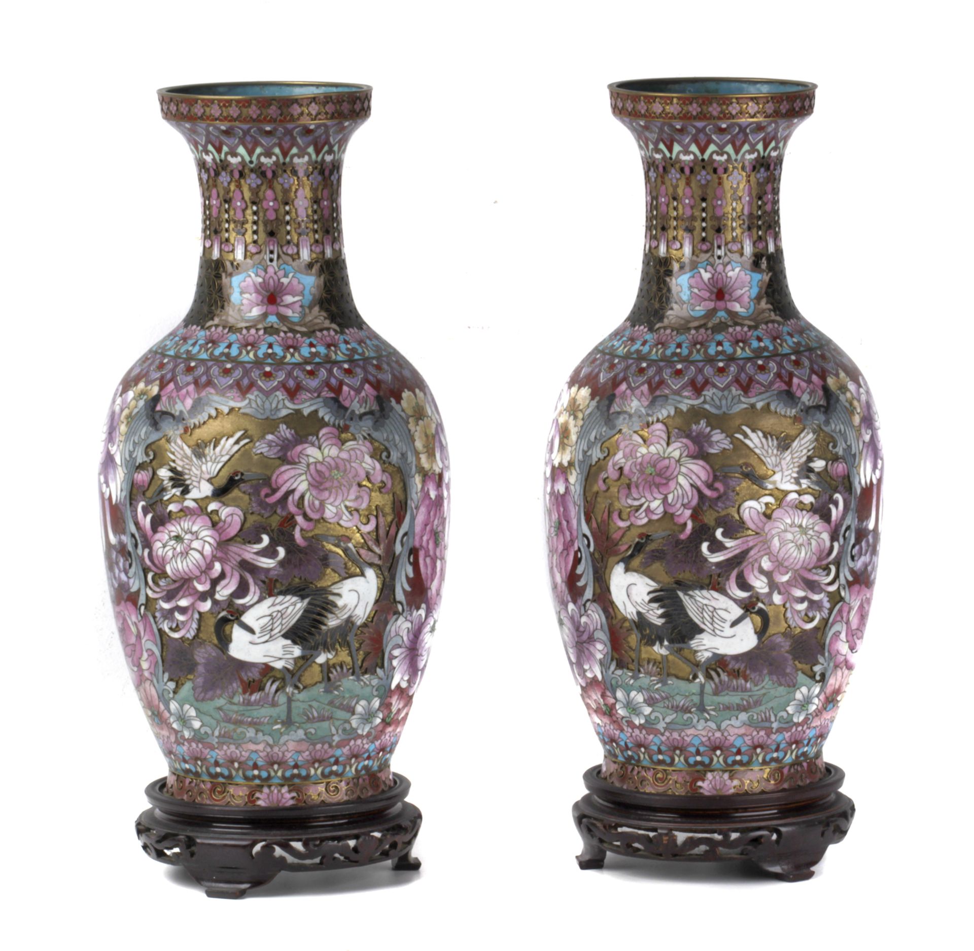 A pair of 20th century Chinese vases in bronze and cloisonné enamel