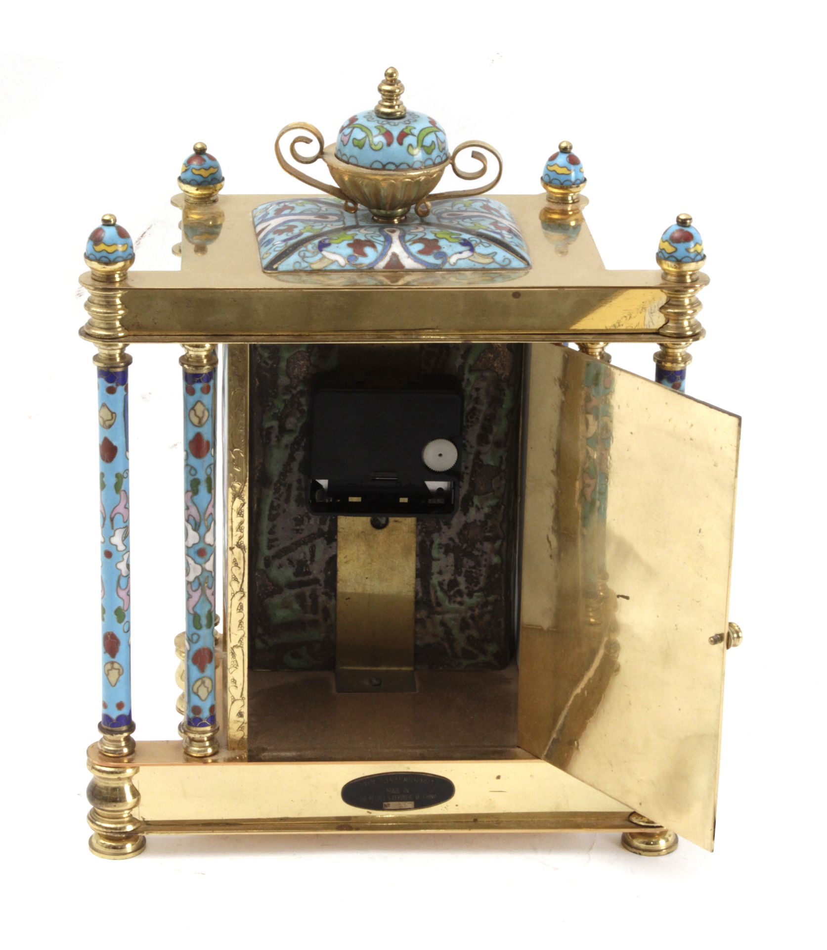 A 20th century Chinese mantel clock in gilt brass and cloisonné enamel - Bild 5 aus 5