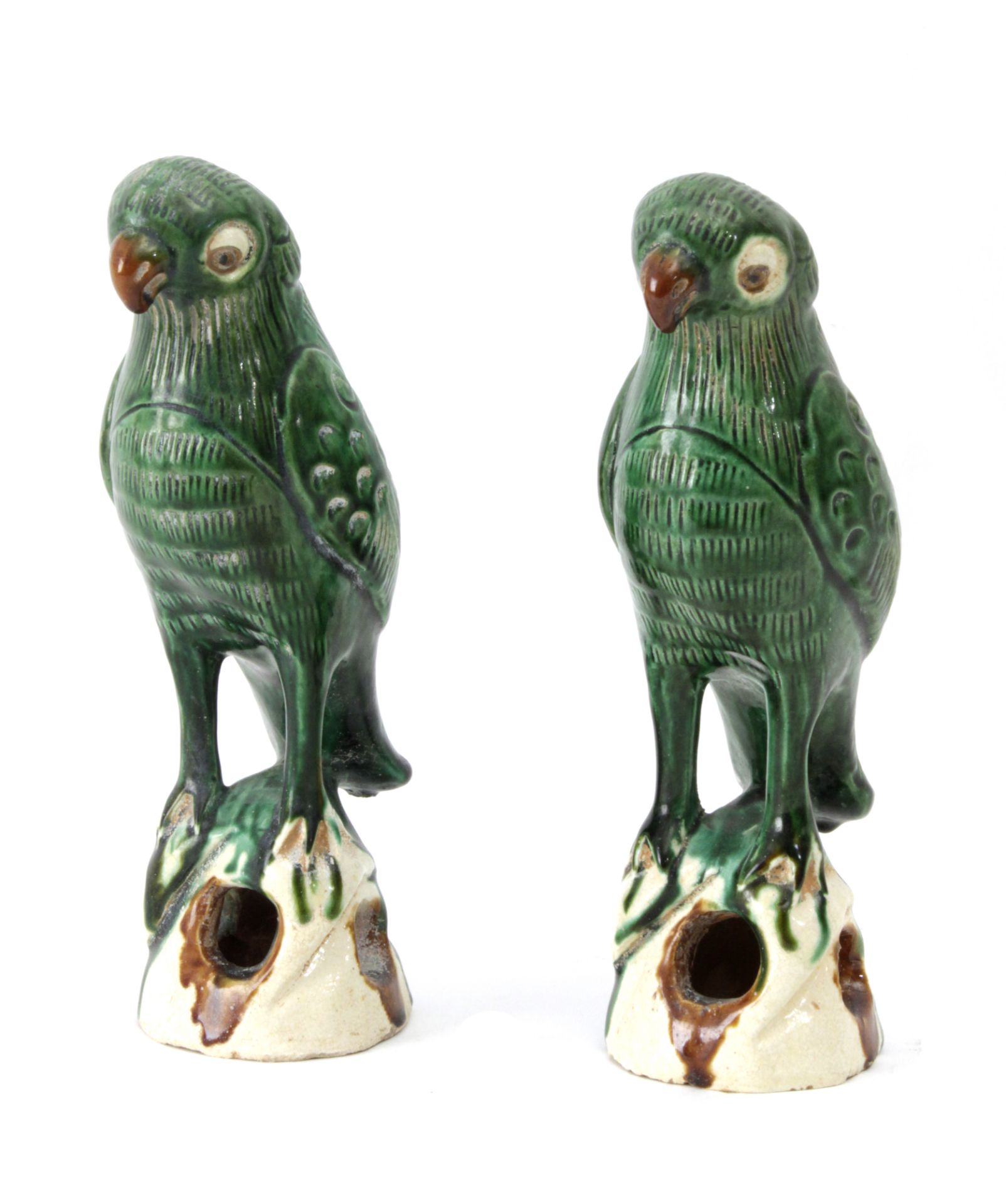 A pair of first half of 20th century Chinese figure of birds in polychrome porcelain