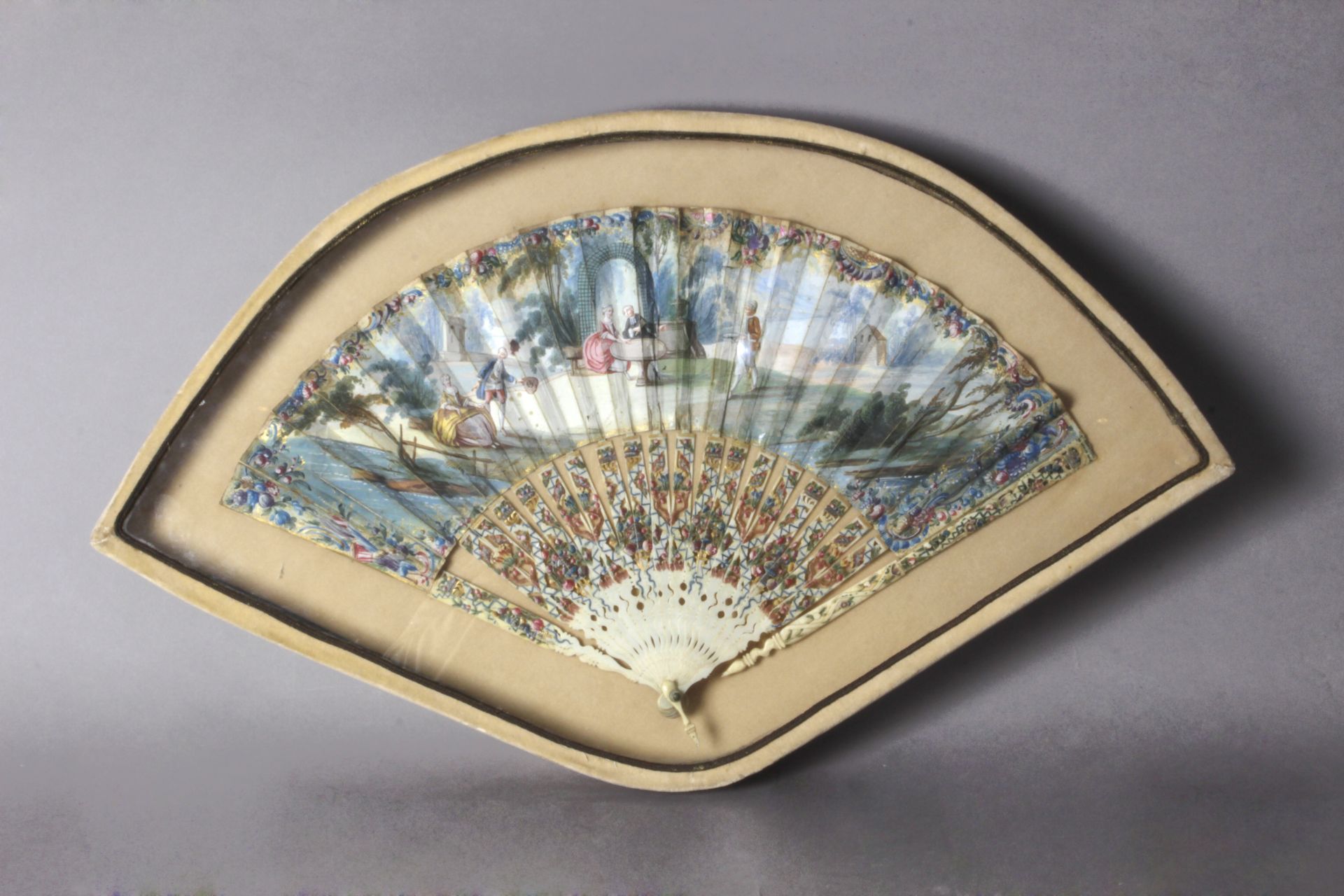 A French fan circa 1770-1780 in carved and hand painted bone