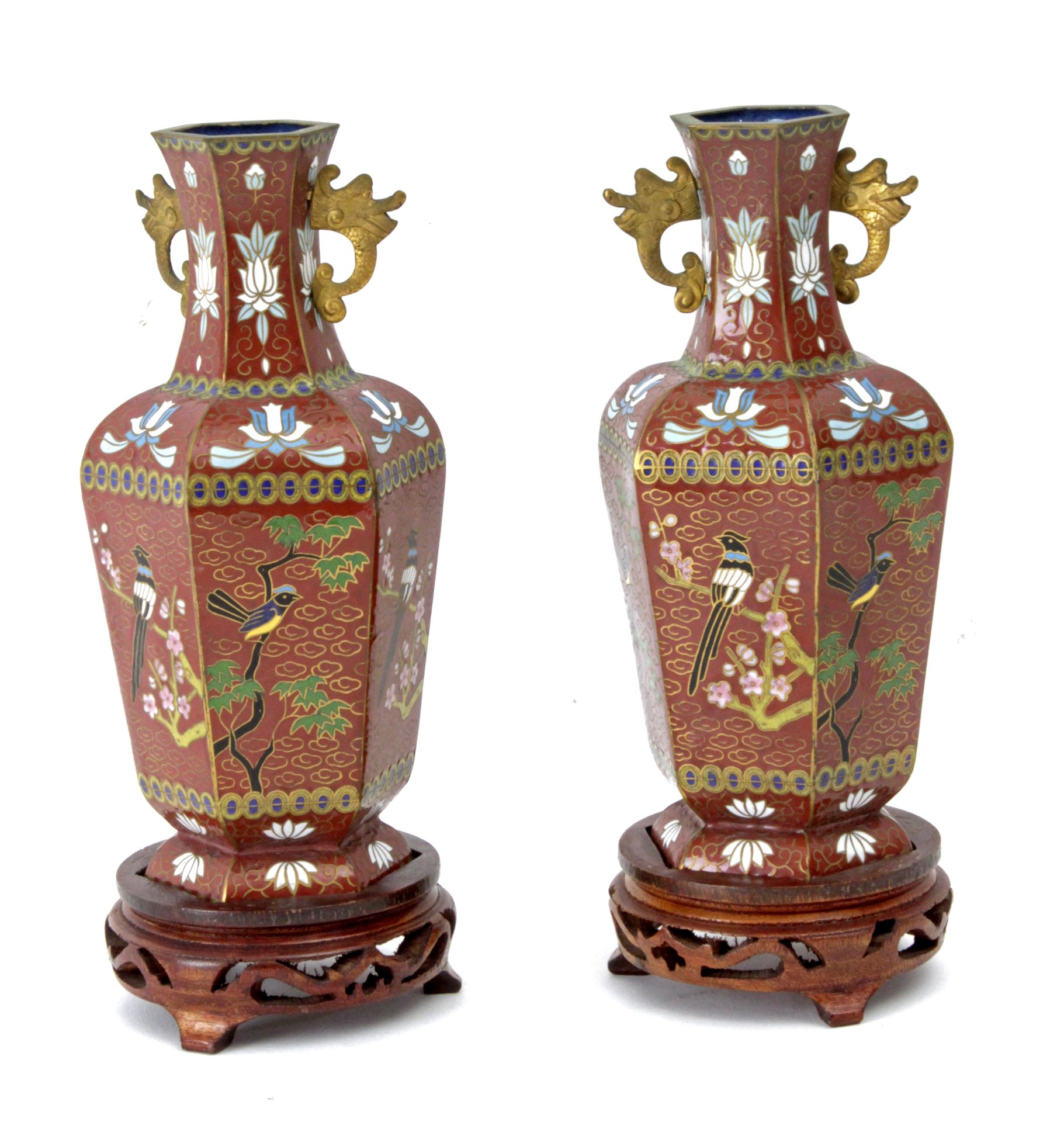 A pair of 20th century Chinese vases in bronze with cloisonné enamel