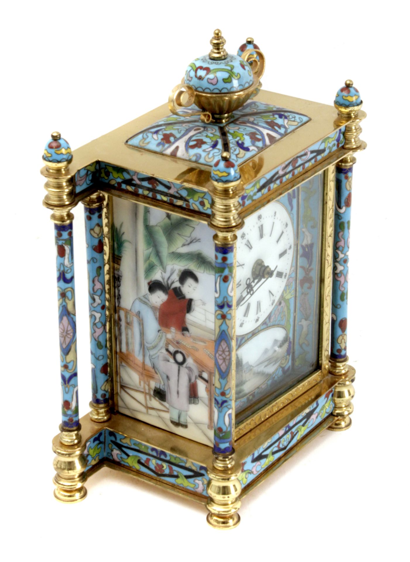 A 20th century Chinese mantel clock in gilt brass and cloisonné enamel - Bild 3 aus 5