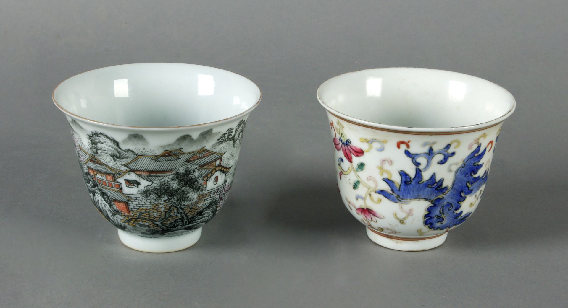 A pair of 20th century Chinese Famille Rose porcelain cups