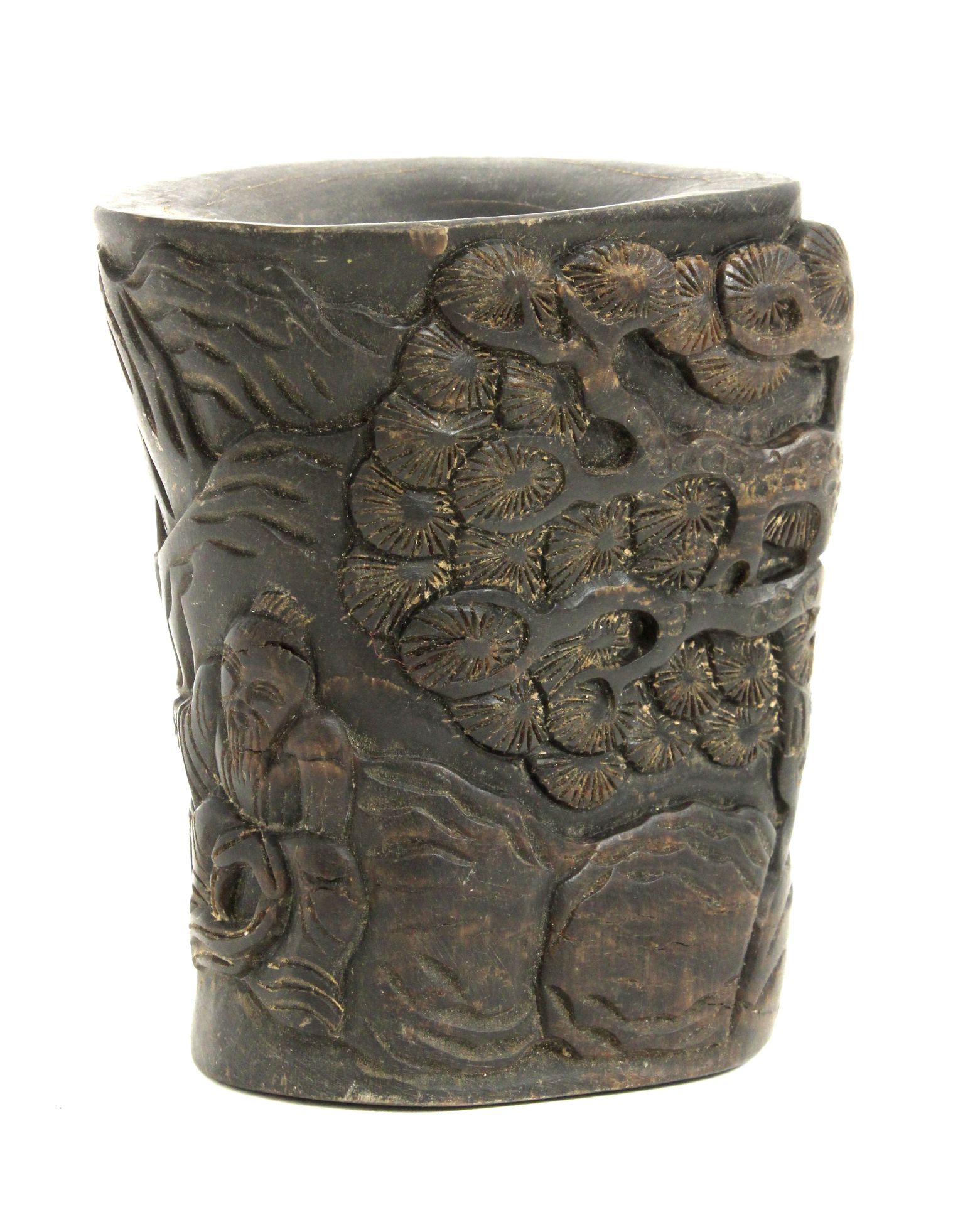 A 20th century buffalo carved horn libation cup