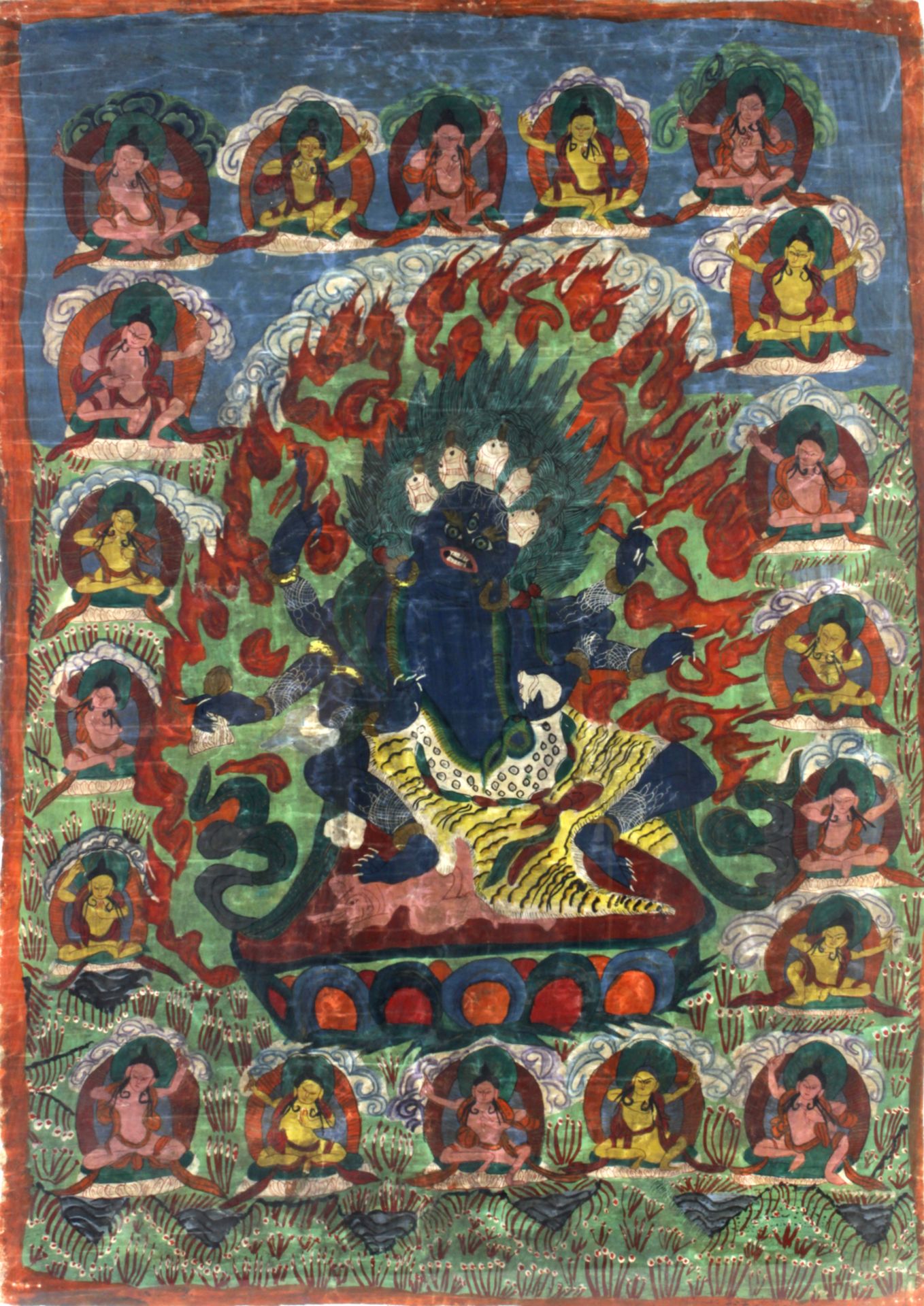 A 19th century Tibetan tanka depicting Mahakala