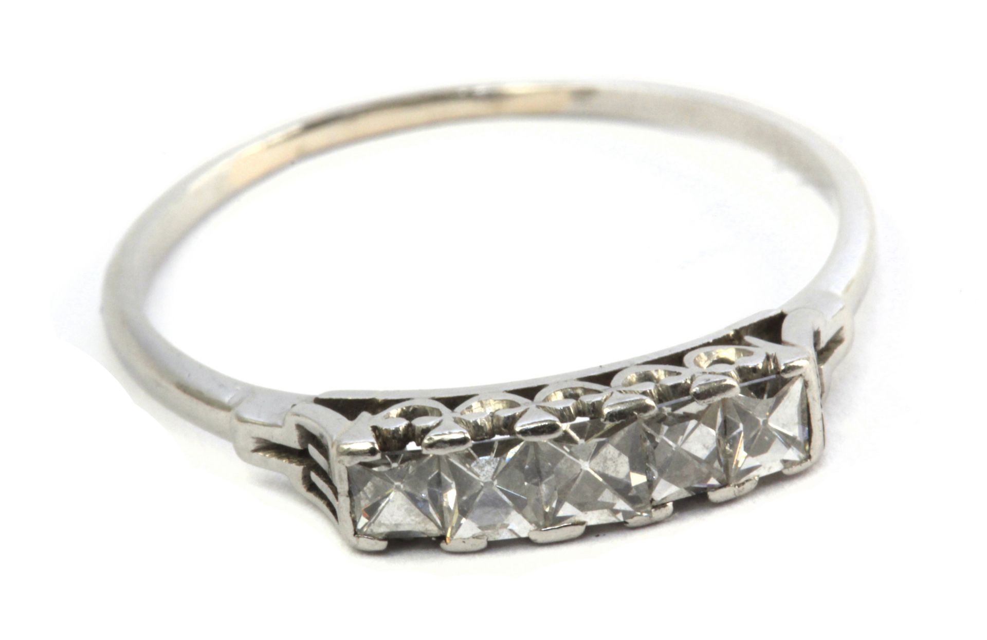 An early 20th century five stone ring with a platinum setting and French cut diamonds - Image 2 of 2