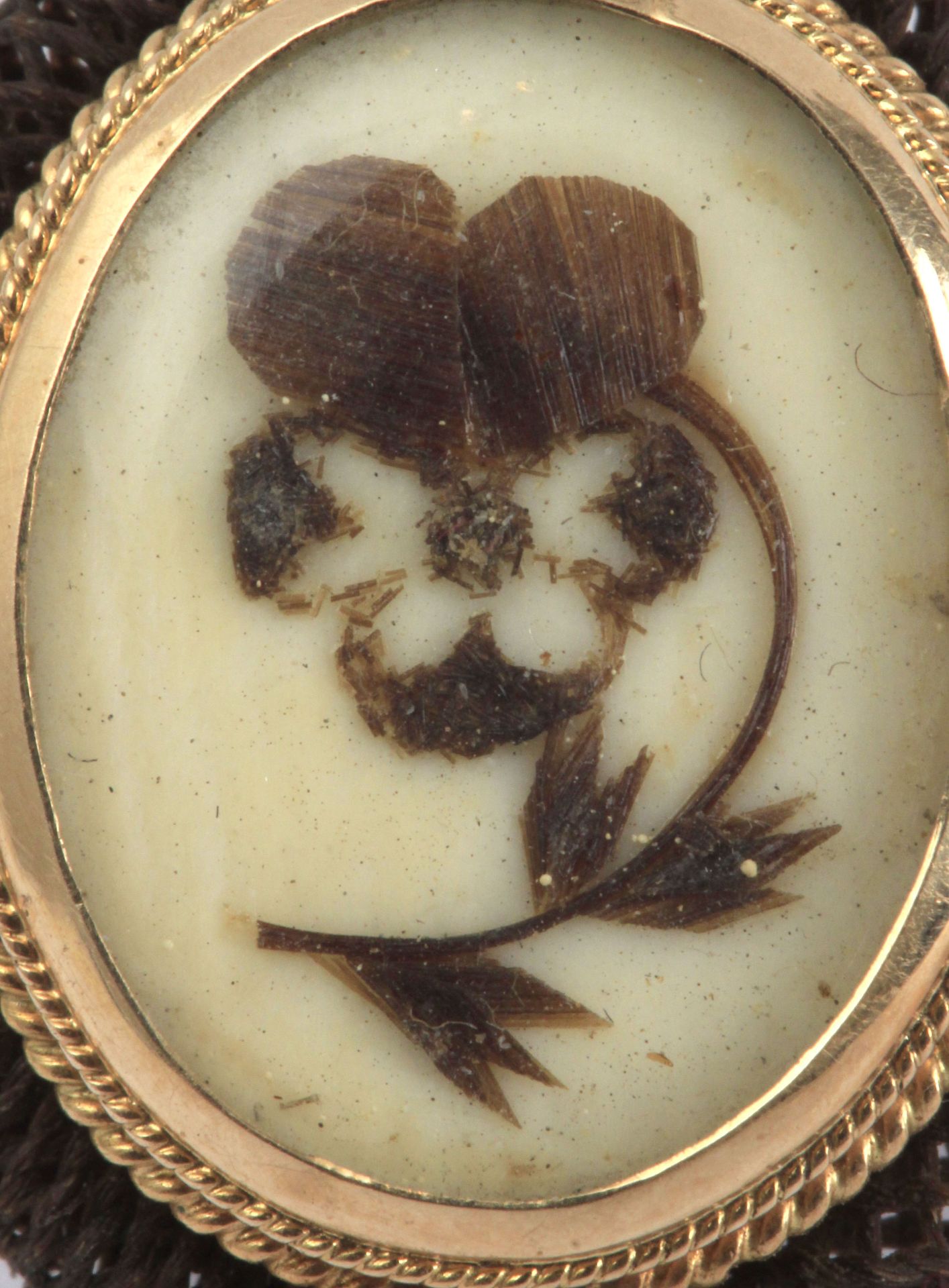 A pair of 19th century mourning earrings with a yellow gold setting, an ivory plaque and hairwork - Image 4 of 4