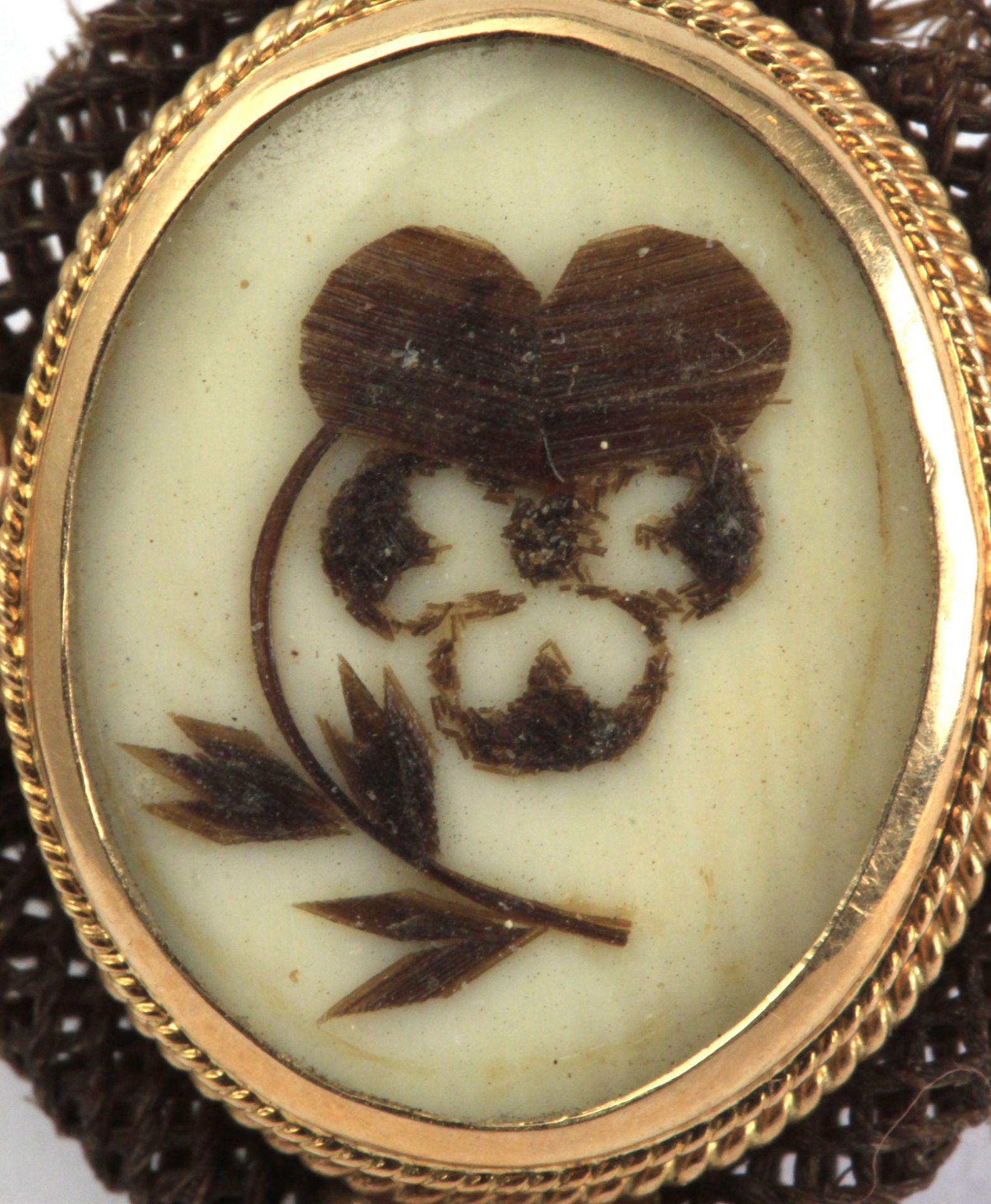 A pair of 19th century mourning earrings with a yellow gold setting, an ivory plaque and hairwork - Image 3 of 4