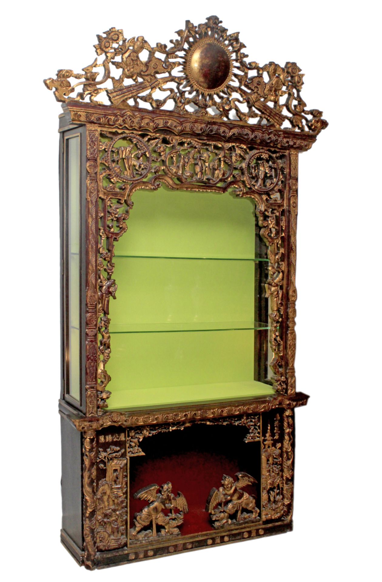 A late 19th century Chinese carved and polychromed wood glass cabinet - Image 2 of 3