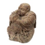 20th century Chinese sculpture of seated Buddha in carved sandstone