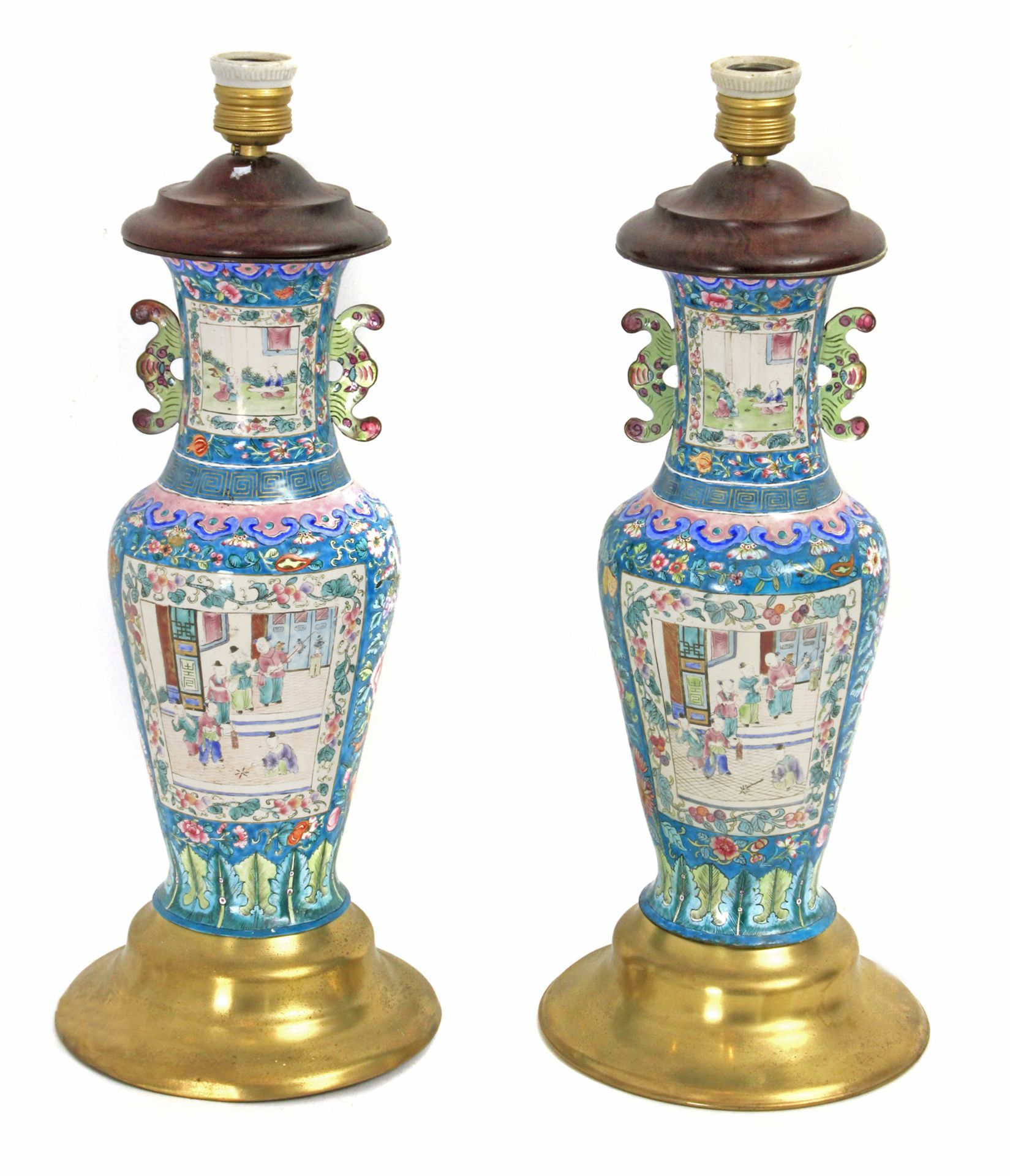 A pair of 18th century Chinese vases in copper and cloisonné enamel