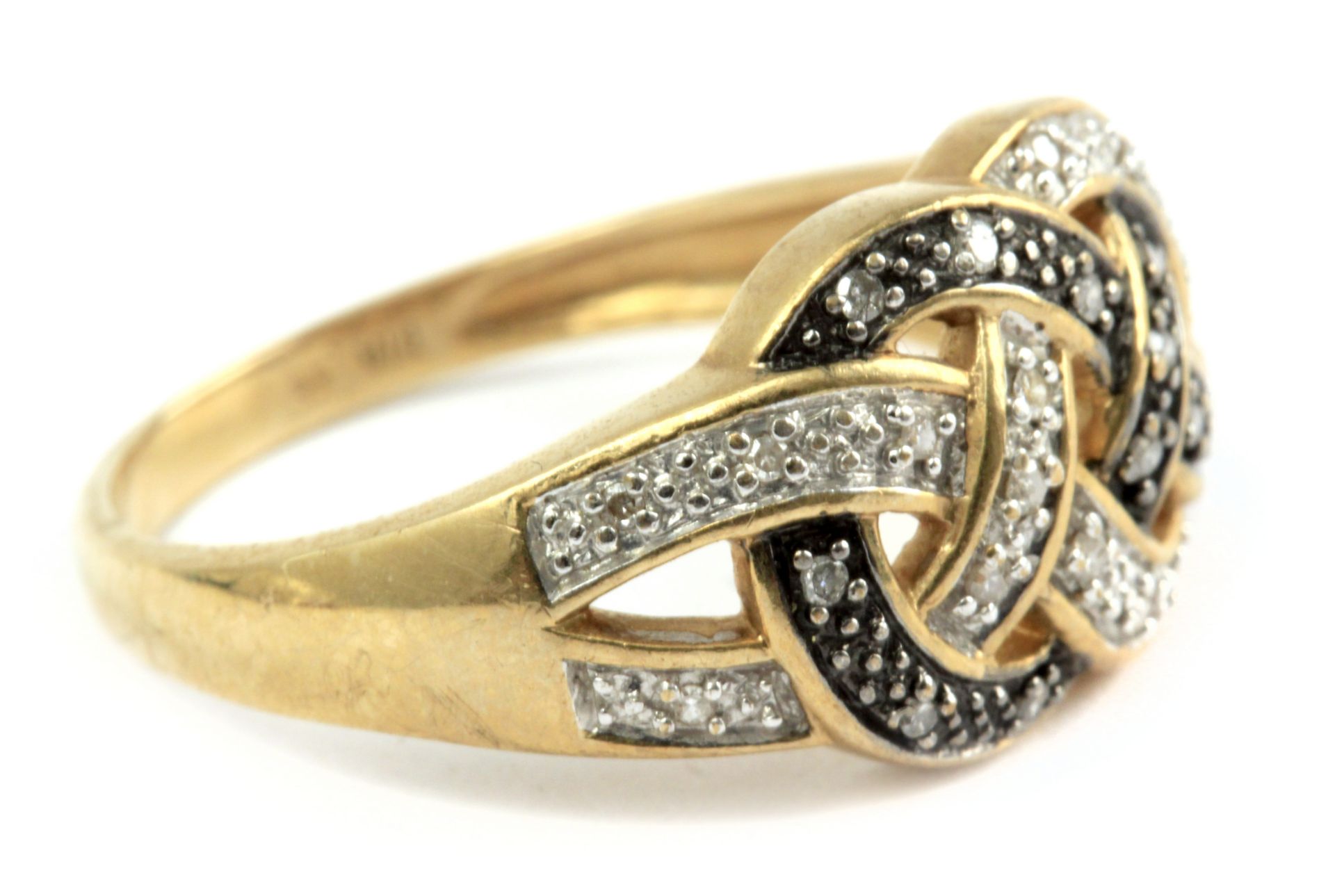 A braided ring with an 18 k. yellow gold and silver setting with single cut diamonds - Image 3 of 3