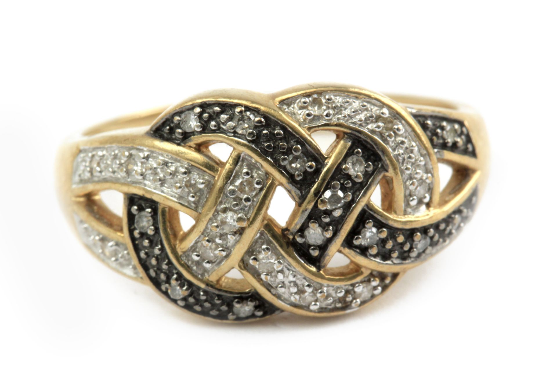 A braided ring with an 18 k. yellow gold and silver setting with single cut diamonds - Image 2 of 3