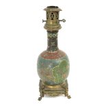 A 19th century Chinese bronze and cloisonné oil lamp