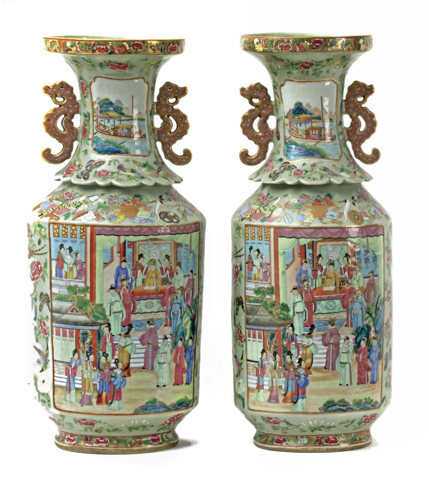 A pair of early 20th century Chinese Famille Rose Canton vases - Image 2 of 4