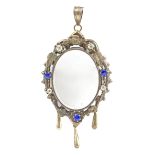 A 19th century locket brooch pin in silver and rhinestones