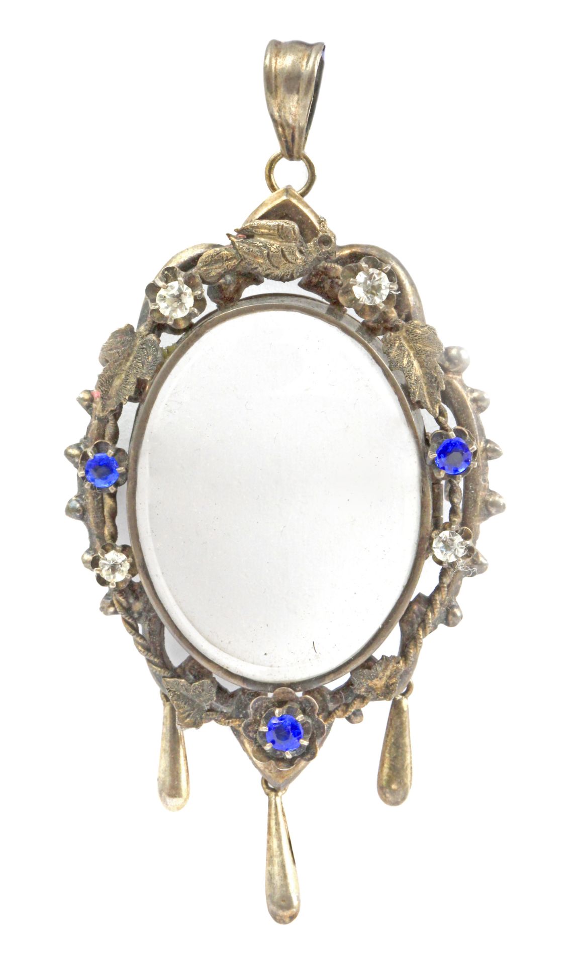 A 19th century locket brooch pin in silver and rhinestones