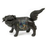 A 19th century Chinese school. A bronze and cloisonné enamel figure of a Fu dog
