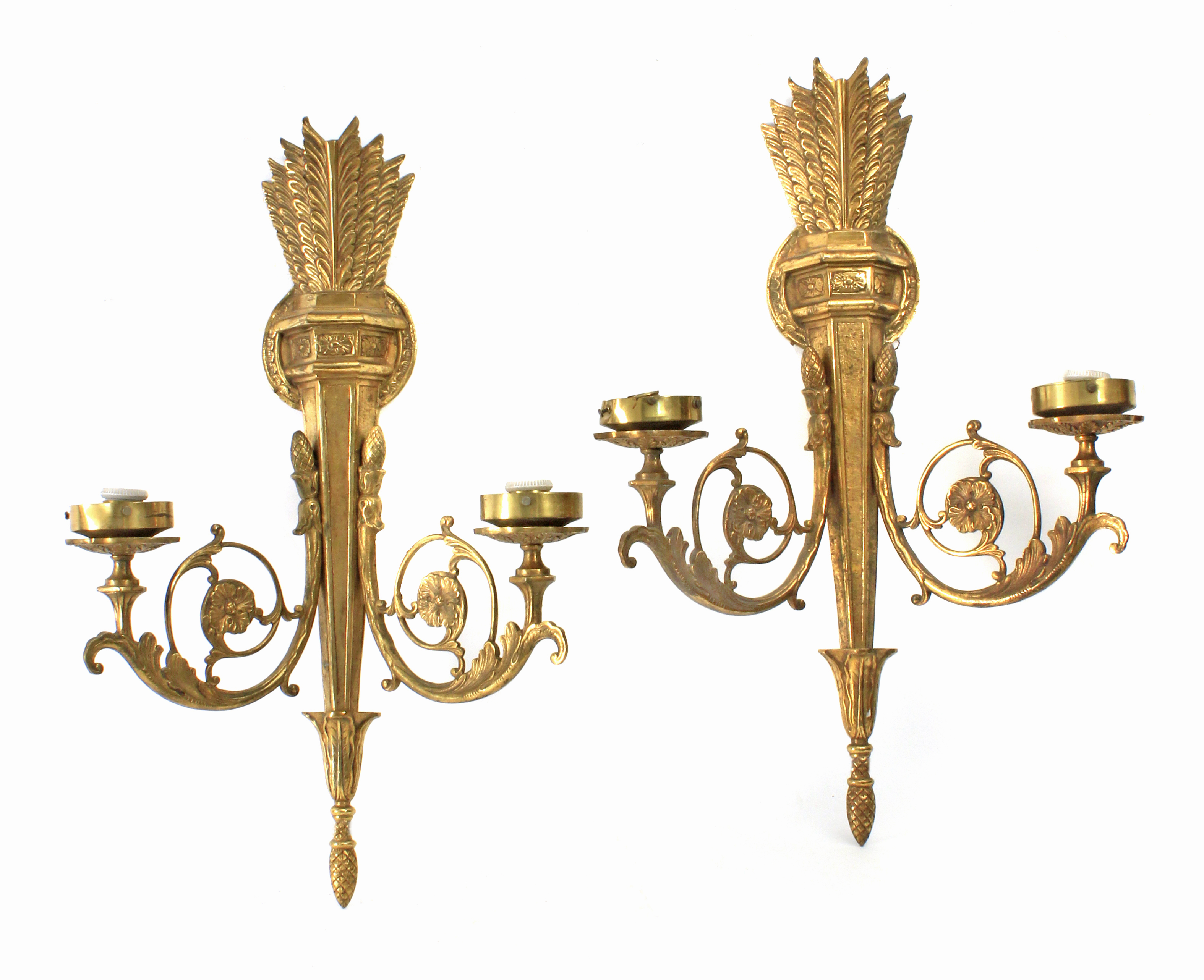 A pair of 19th century French Empire period gilt bronze wall lights