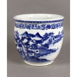 A late 18th century Chinese prob. Kangxi cache-pot in white and blue porcelain