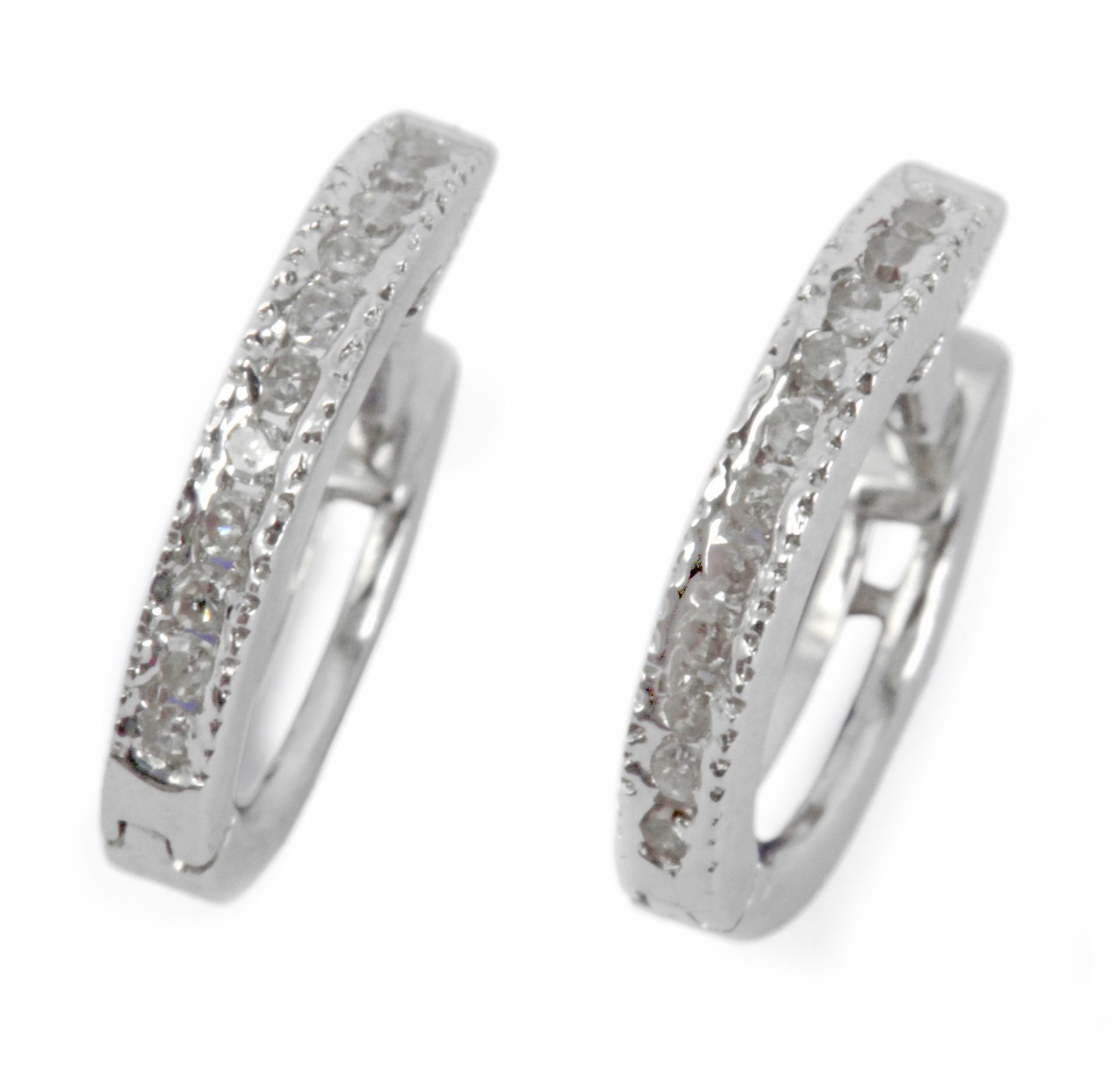 A pair of hoop earrings with an 18 k. white gold setting and round brilliant cut diamonds - Image 2 of 2