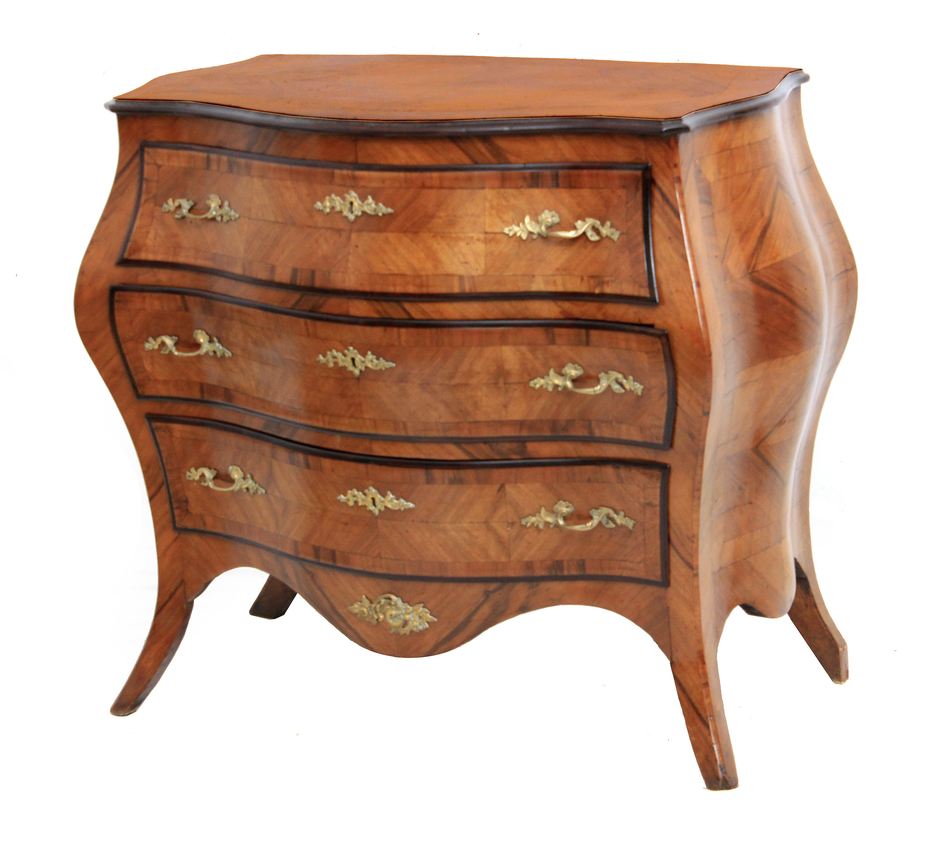 A 19th century Louis XV style Spanish pine and walnut chest of drawers